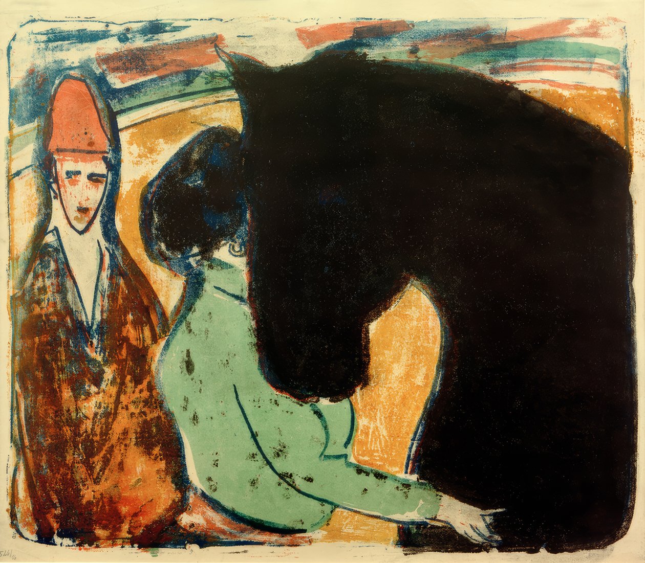 E.L. Kirchner, černý hřebec, jezdec a klaun od Ernst Ludwig Kirchner