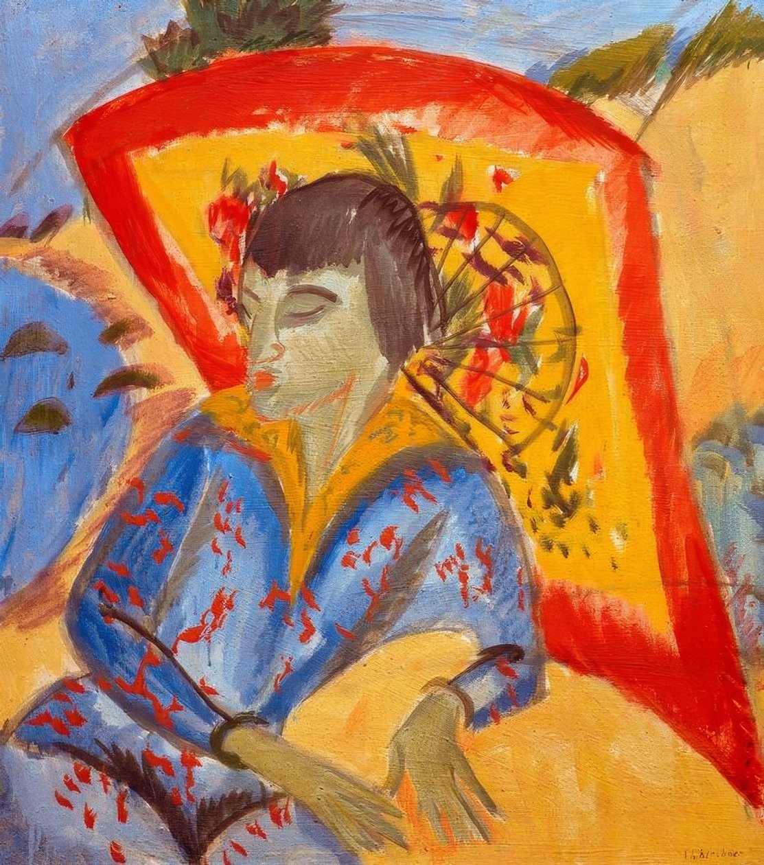 Erna s japonským deštníkem (japonsky) od Ernst Ludwig Kirchner