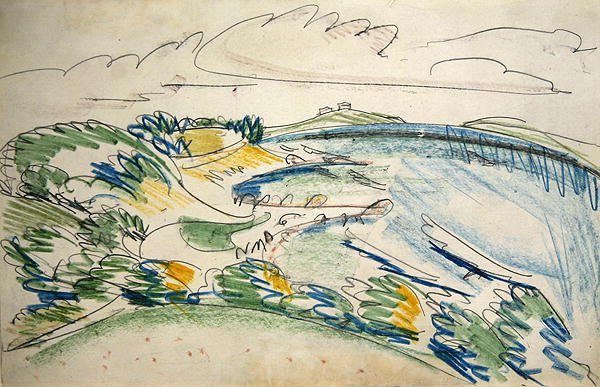 Pobřeží Fehmarn poblíž Wulfen (tužka a voskovka na papíře) od Ernst Ludwig Kirchner