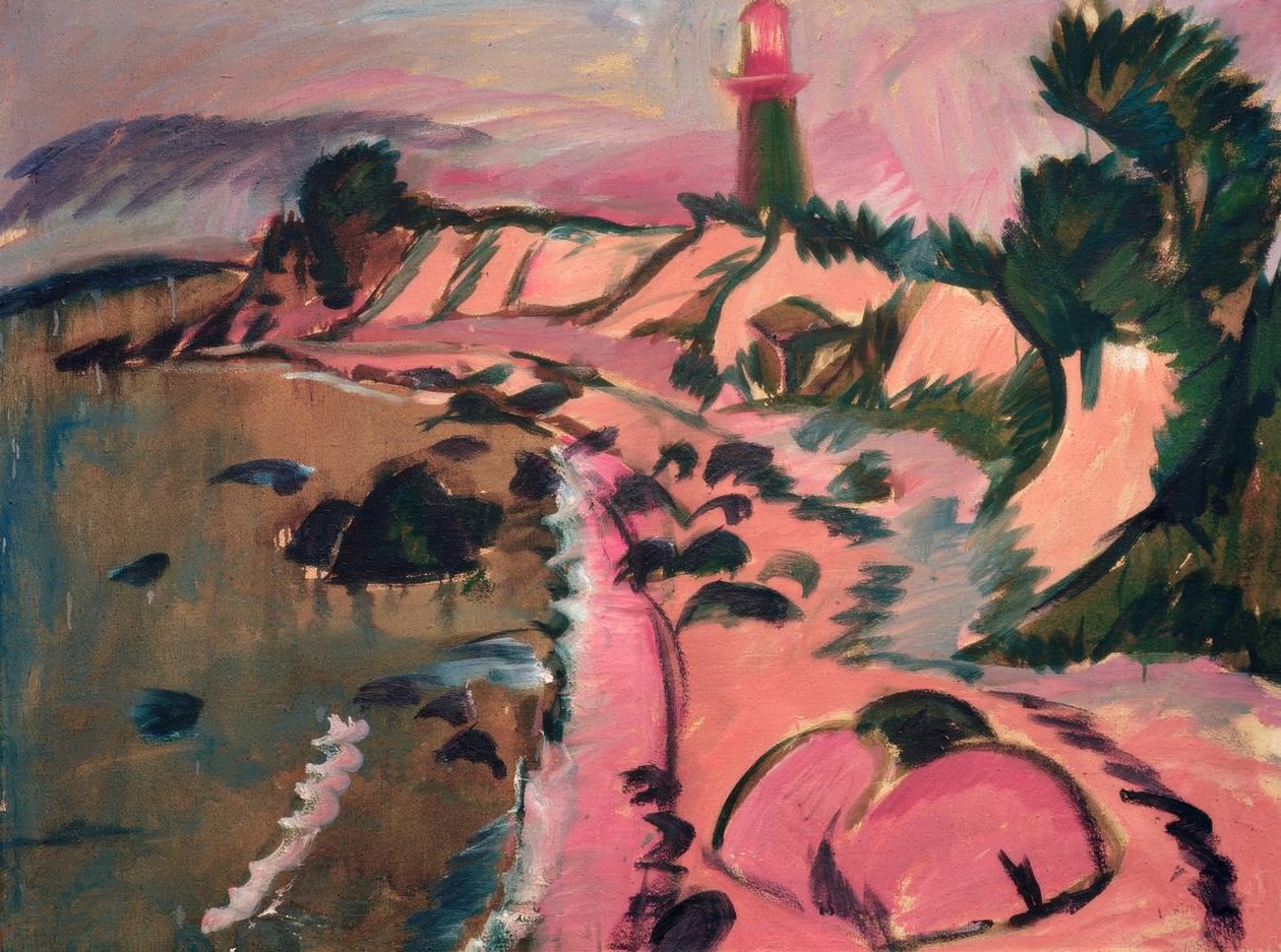 Fehmarnské pobřeží s majákem od Ernst Ludwig Kirchner