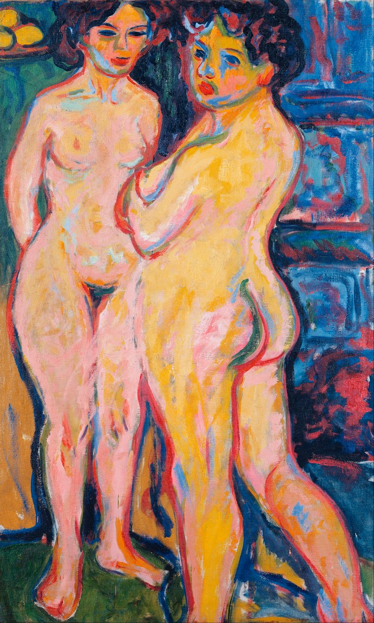 "Akty stojící u sporáku" (Akty stojící u sporáku) Malba Ernsta Ludwiga Kirchnera (1880-1938) - 1908 - Olej na plátně Rozměr 150x95 cm Drážďany Státní umělecké sbírky Drážďany od Ernst Ludwig Kirchner