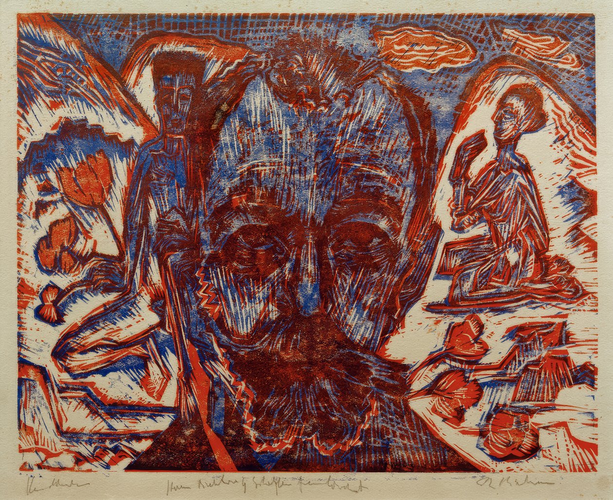 Ferdinand Hodler / Hodlerkopf / Farbholzschnitt v. E.L. Kirchner od Ernst Ludwig Kirchner