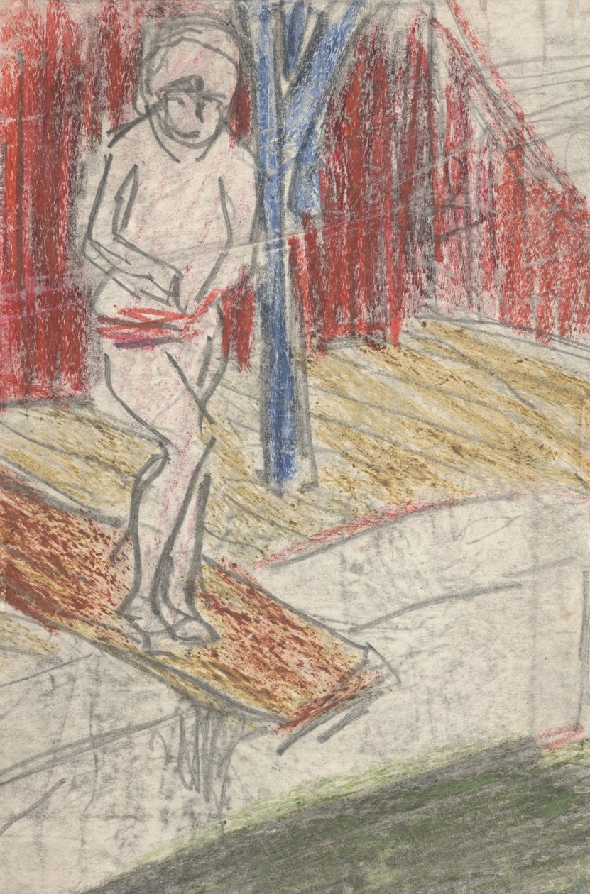 Figurka na skokanském můstku (tužka a pastelka na papíře) od Ernst Ludwig Kirchner