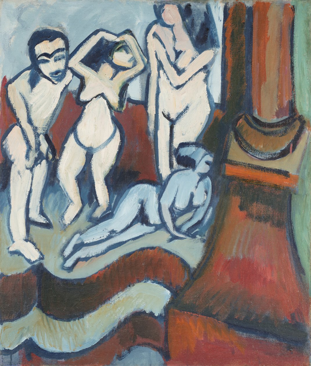 Čtyři dřevěné sochy (recto) od Ernst Ludwig Kirchner
