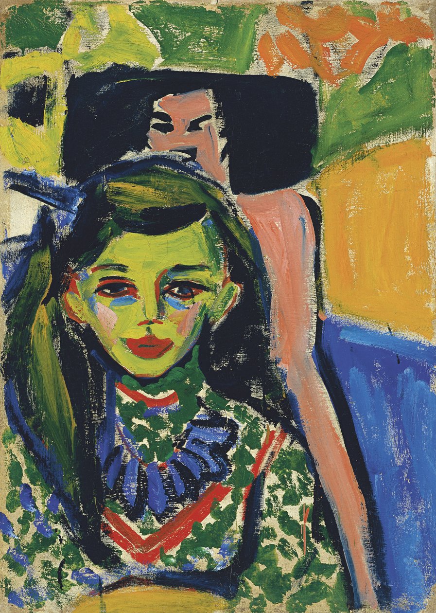 Fränzi před vyřezávanou židlí od Ernst Ludwig Kirchner