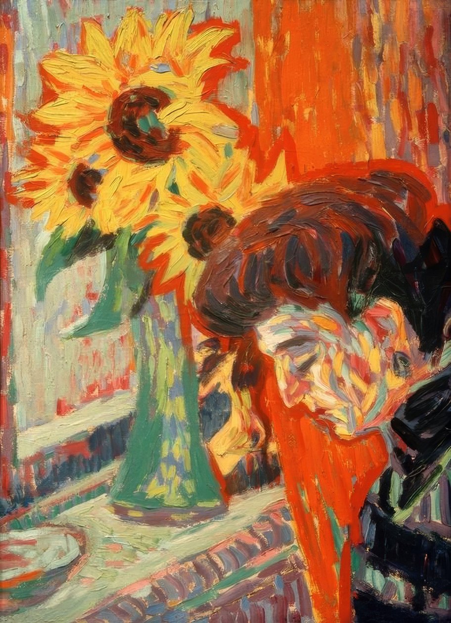 Ženská hlava před slunečnicemi od Ernst Ludwig Kirchner