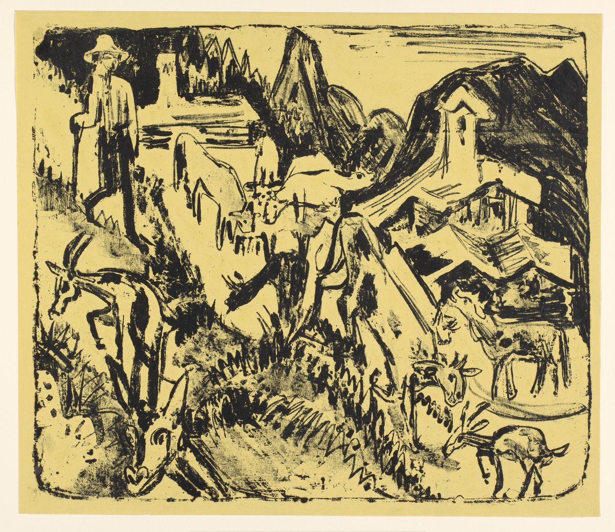 Pastýř koz se svým stádem v horách od Ernst Ludwig Kirchner