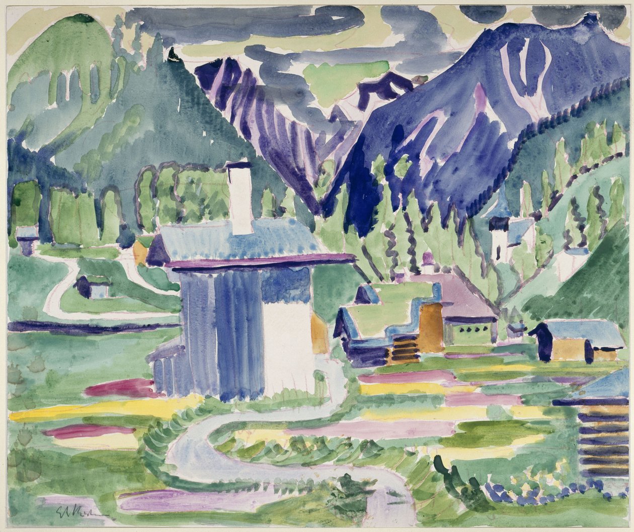 Domy v Islenu s výhledem na kostel ve Frauenkirchu od Ernst Ludwig Kirchner