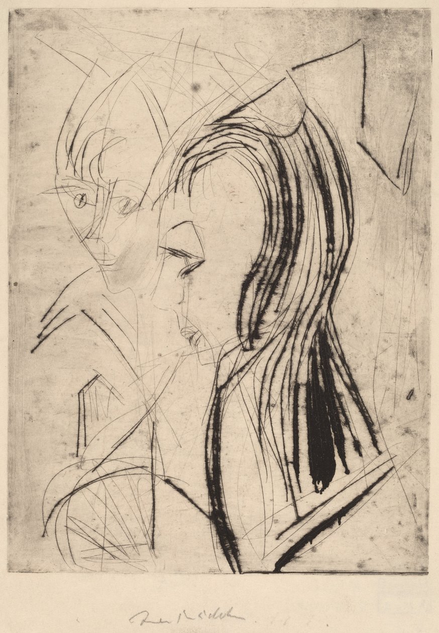 Hlavy dvou dívek od Ernst Ludwig Kirchner
