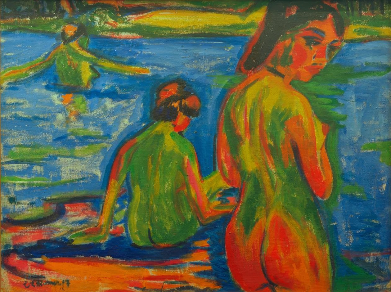 Dívky koupající se v jezeře od Ernst Ludwig Kirchner