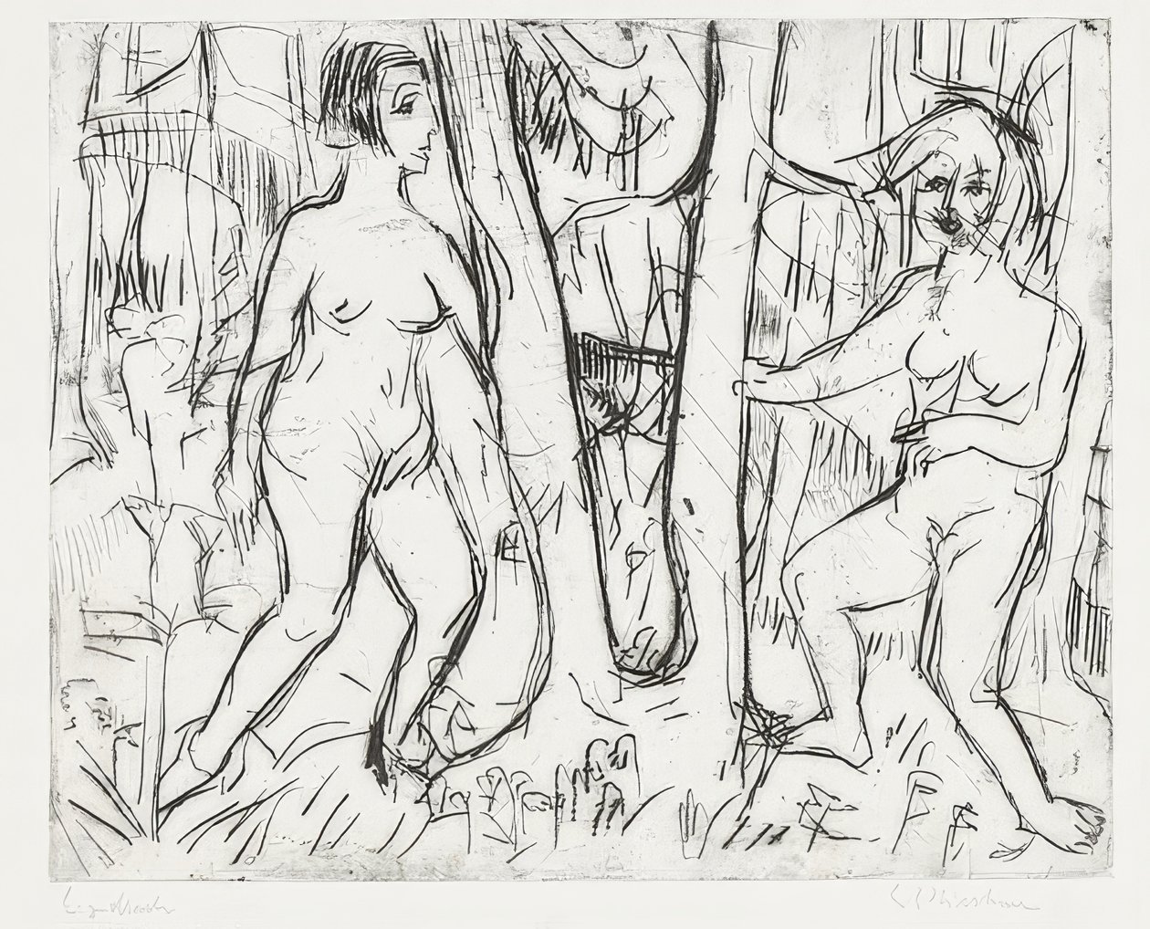 Dívky si hrají v lese. 1923 od Ernst Ludwig Kirchner