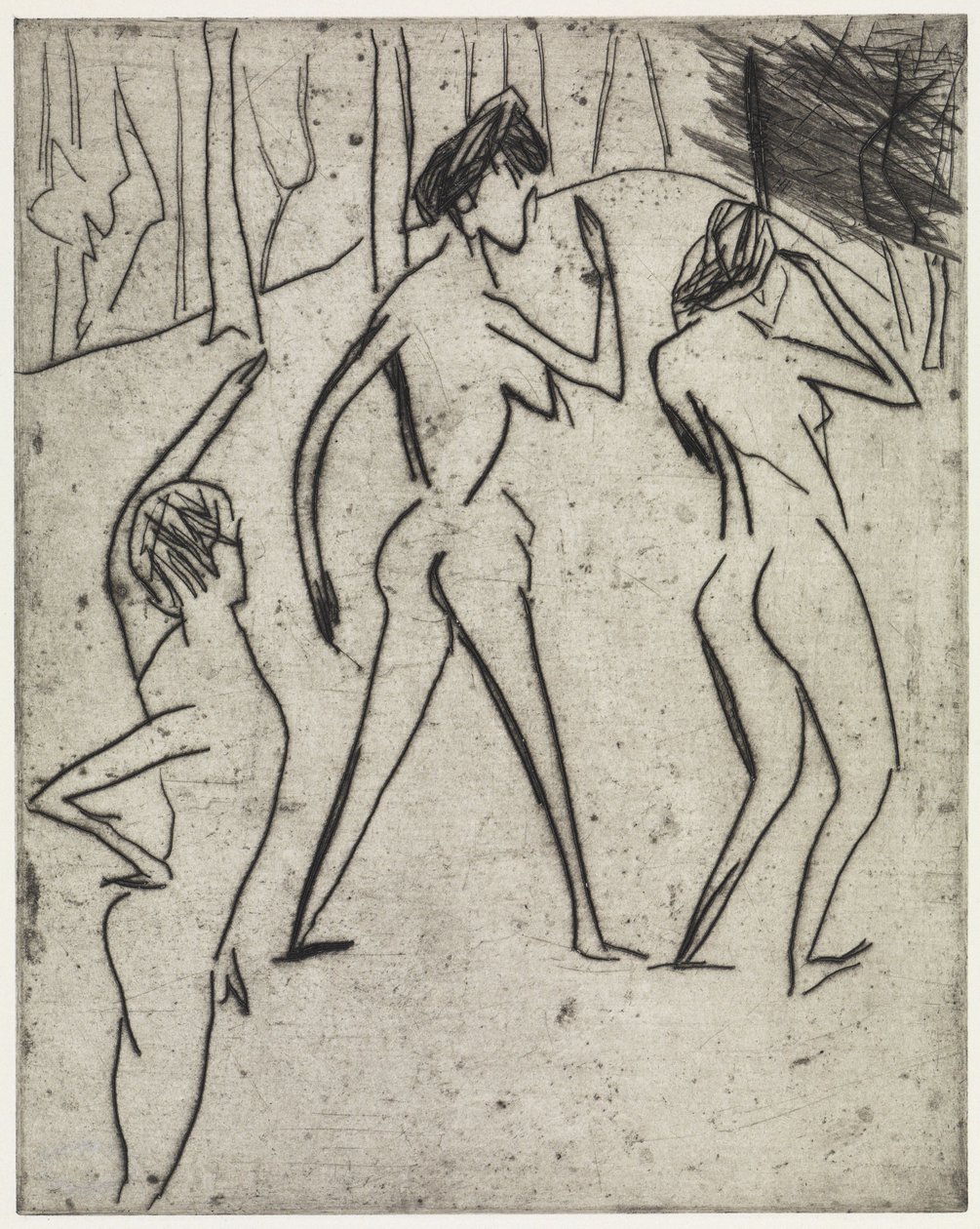 Koupající se lidé kráčející do lesa / Hippodrom od Ernst Ludwig Kirchner