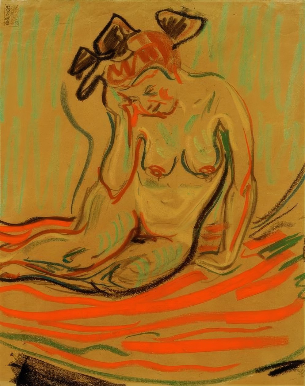 Krčící se ženský akt s podepřenou paží od Ernst Ludwig Kirchner