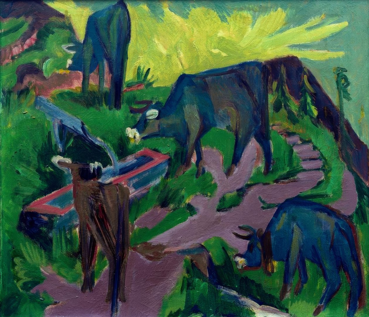 Krávy při západu slunce od Ernst Ludwig Kirchner