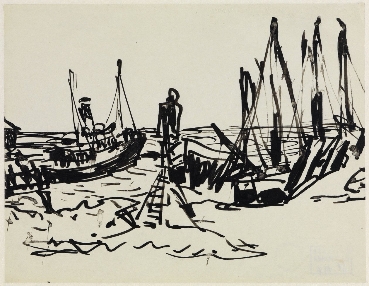 Pobřežní parníky a kotvící lodě (Fehmarn) od Ernst Ludwig Kirchner