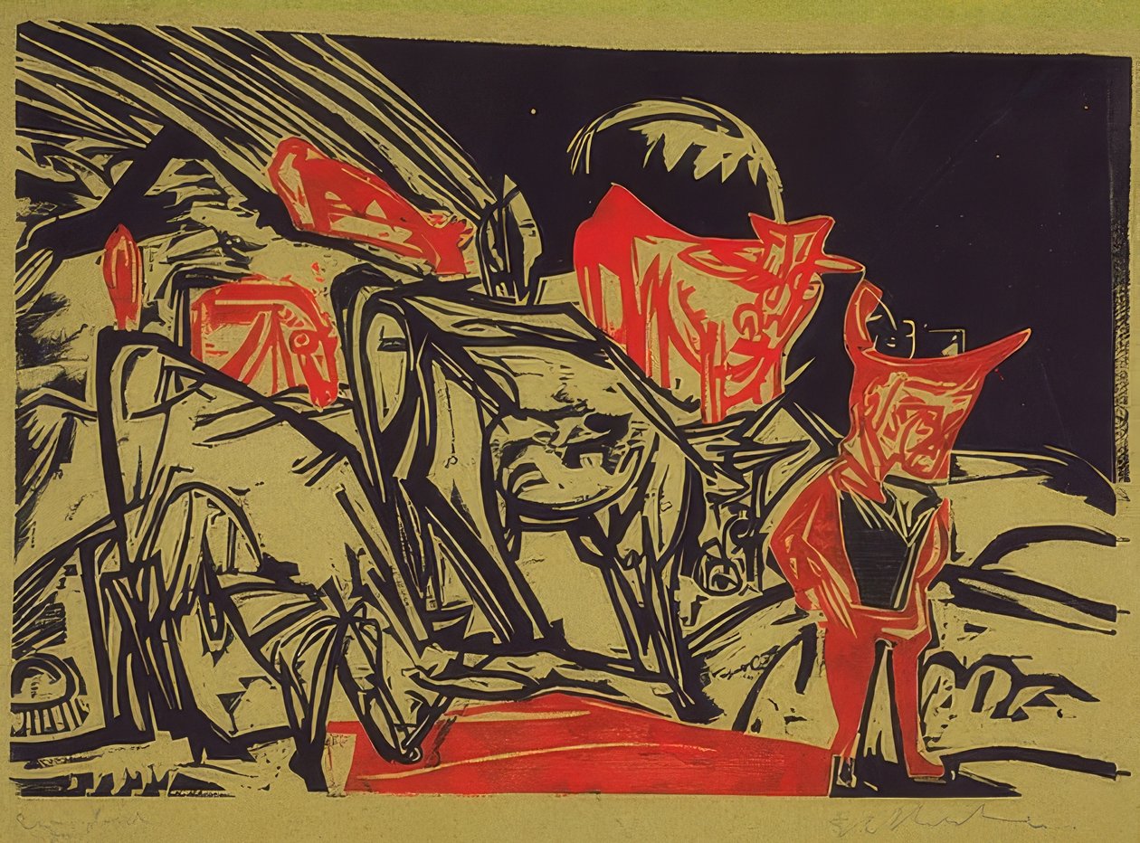 Stádo krav s pastýřem. 1919 od Ernst Ludwig Kirchner