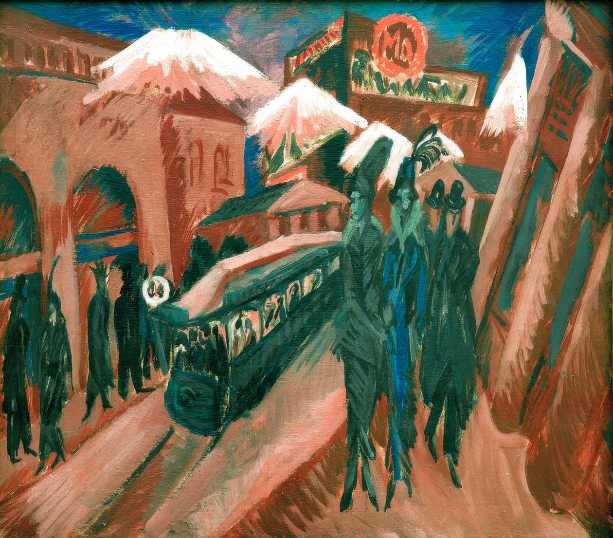 Leipziger Strasse s elektrickým vlakem od Ernst Ludwig Kirchner