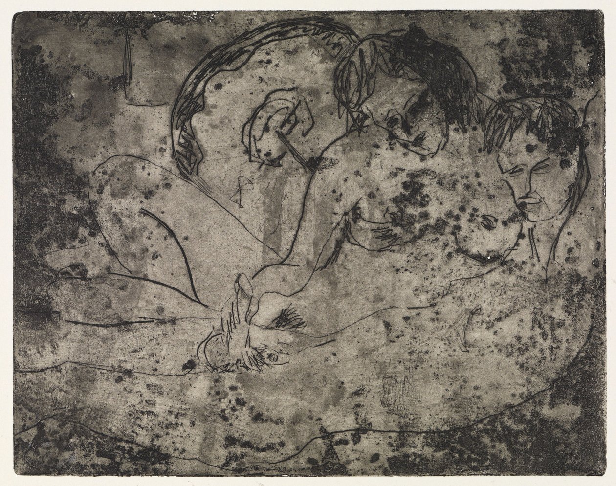 Zamilovaný pár s japonským deštníkem / přejezd přes Labe v dešti. – U přístaviště od Ernst Ludwig Kirchner