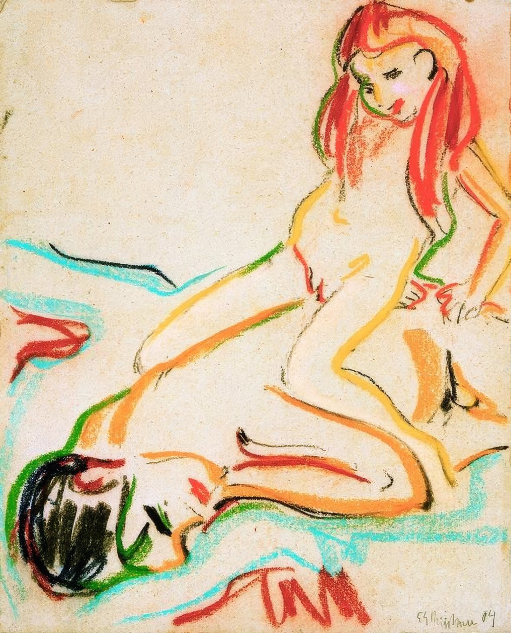 Ležící nahý muž s dítětem na zádech od Ernst Ludwig Kirchner