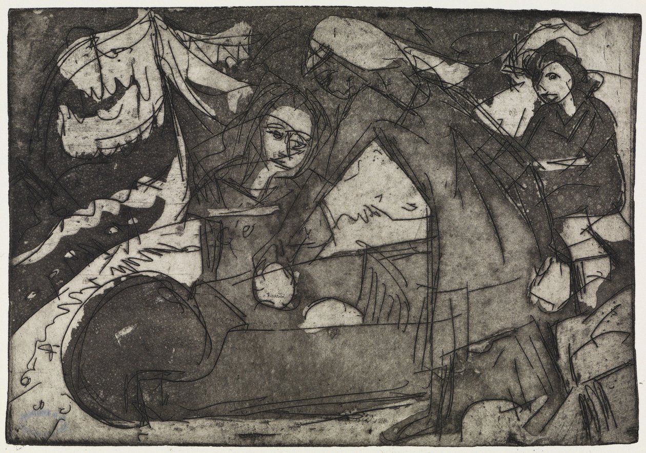 Dívka se dvěma dětmi / Děti s kolečkem od Ernst Ludwig Kirchner