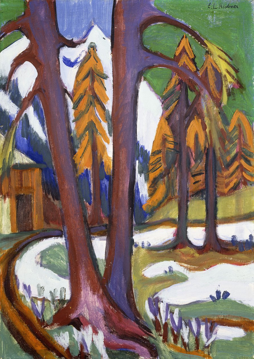 Hora-Předjaří s Larchenem; Berg-Vorfruhling mit Larchen, kolem 1921-1923 od Ernst Ludwig Kirchner