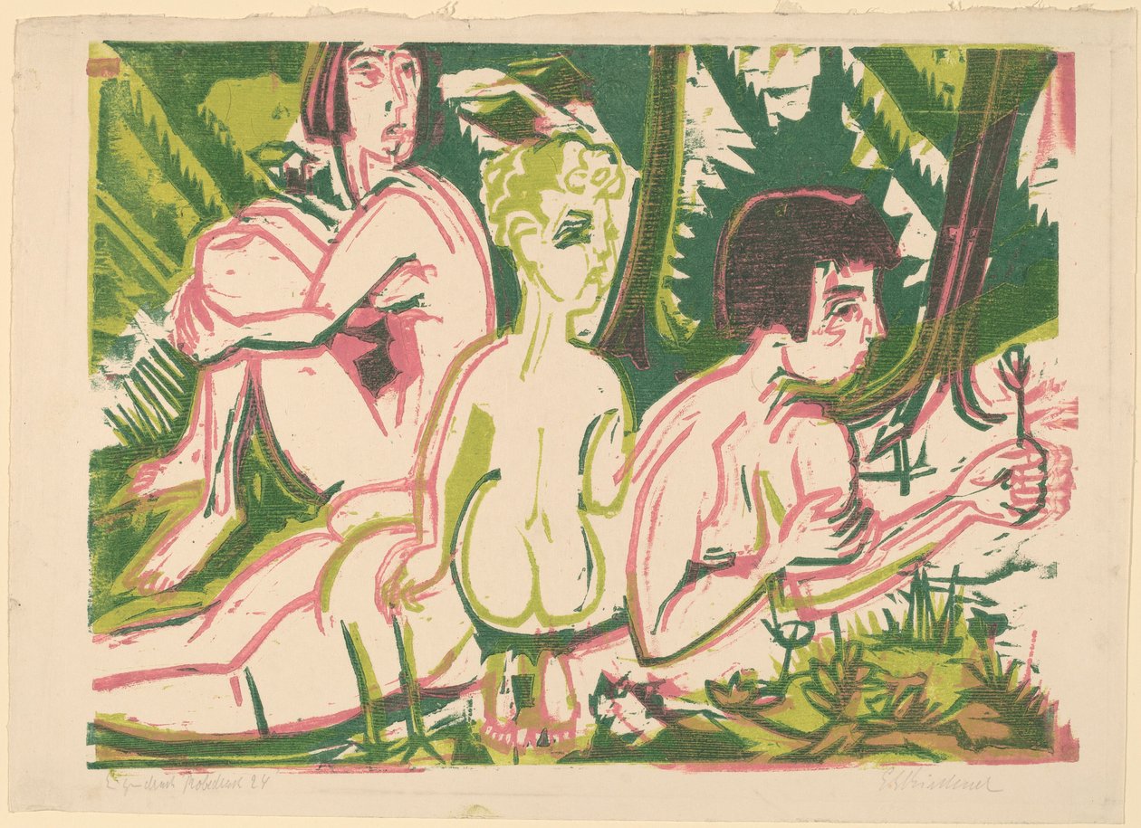Nahé ženy s dítětem v lese od Ernst Ludwig Kirchner