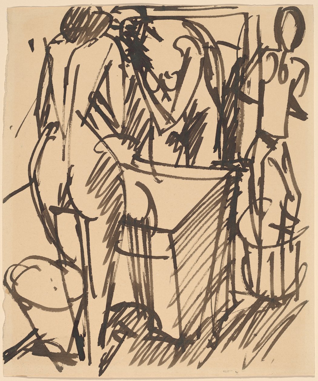 Akt se zrcadlem, stojící před umyvadlem od Ernst Ludwig Kirchner