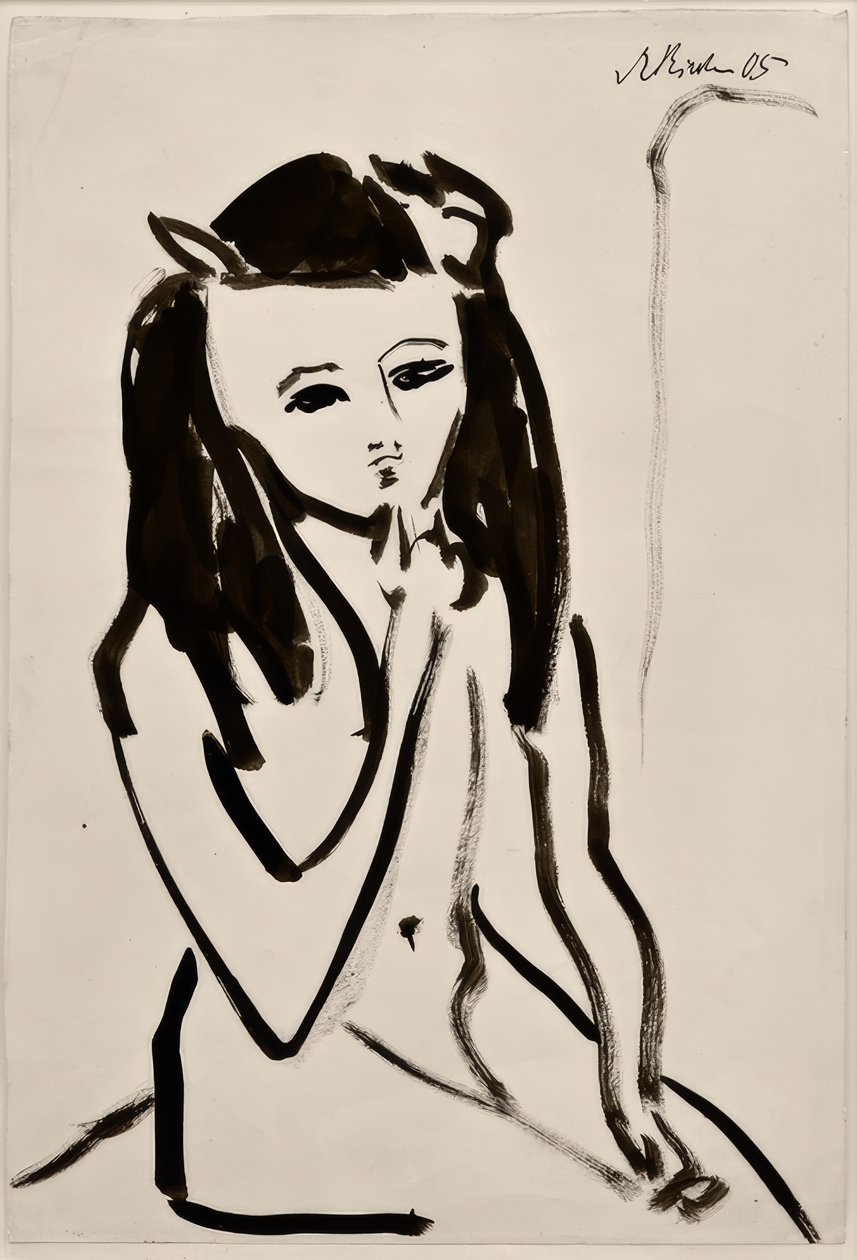 Bez názvu (Fränzi jako nahý, ruku na bradě) od Ernst Ludwig Kirchner