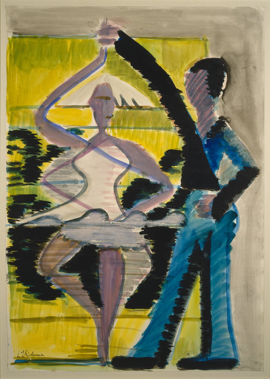 Pirouetting Dancer, asi 1931-32 (akvarel a štětec černě na hladkém pergamenu) od Ernst Ludwig Kirchner