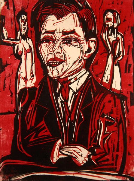 Portrét Dr. Grohmanna (barevný dřevoryt) od Ernst Ludwig Kirchner
