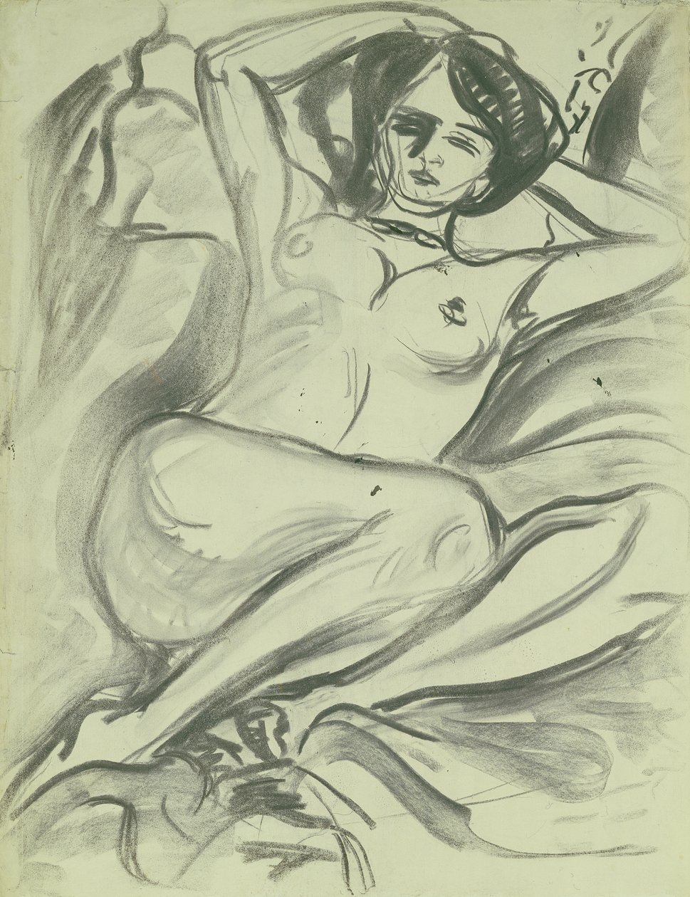 Ležící akt (Isabella), 1906 (uhl na papíře) od Ernst Ludwig Kirchner