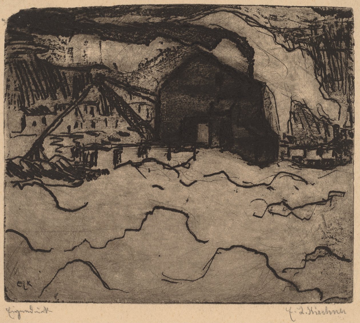 Bagry písku na Labi od Ernst Ludwig Kirchner