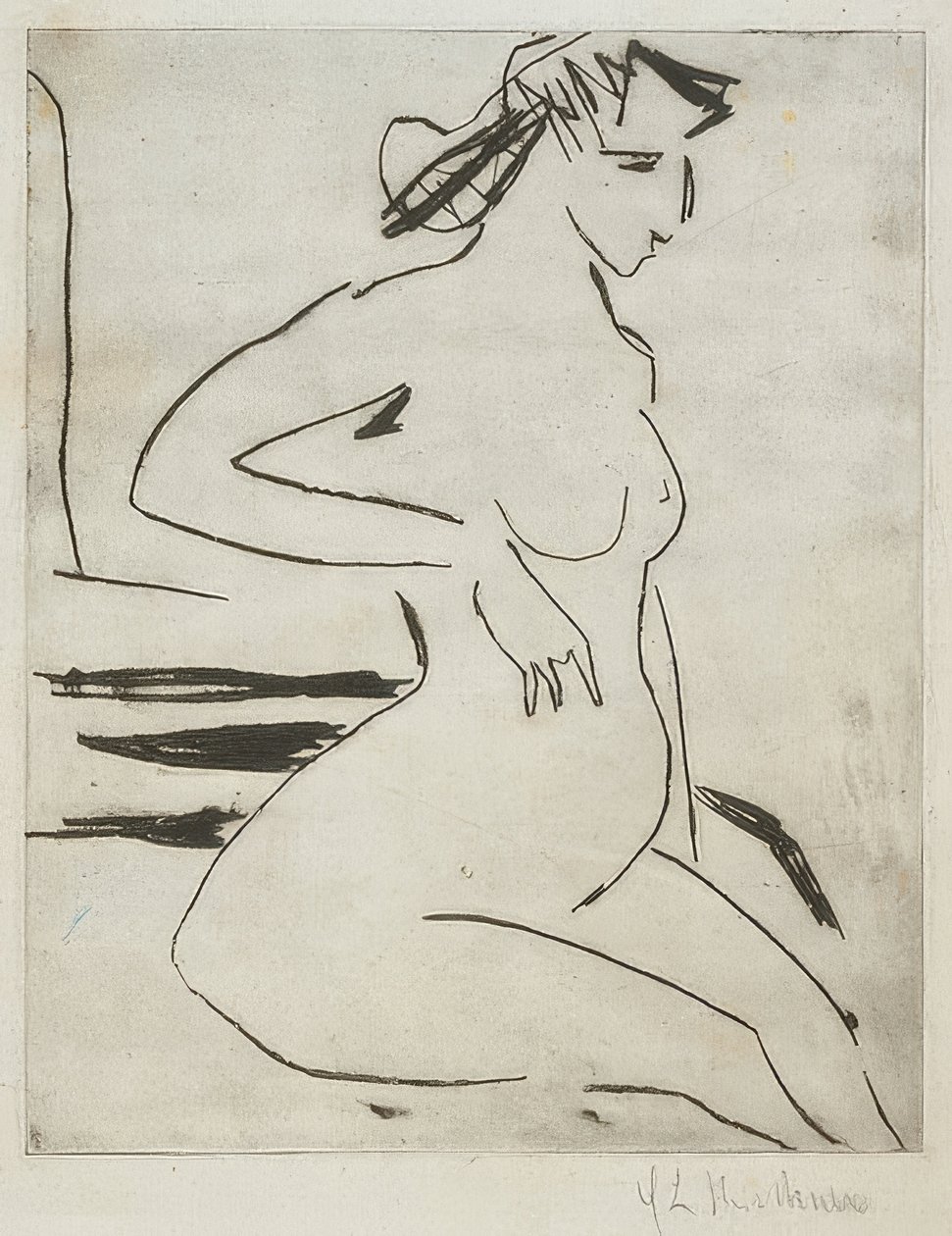 Těhotná nahá žena vsedě. 1909 od Ernst Ludwig Kirchner