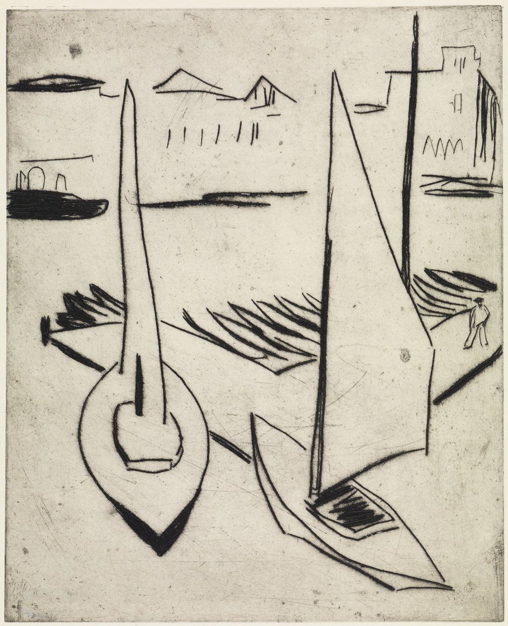 Přístav plachetnic na Alsteru, Hamburk / Ulice s obelisky, Drážďany od Ernst Ludwig Kirchner