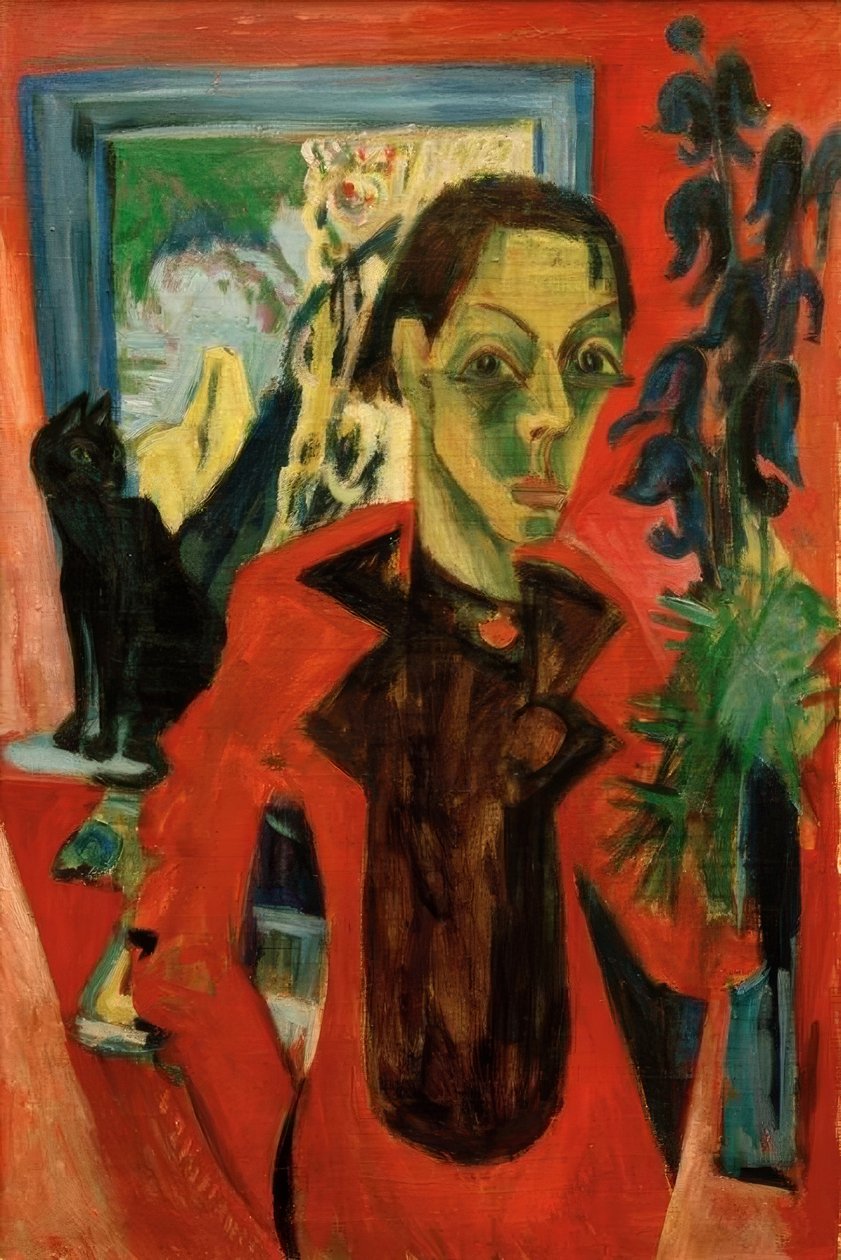 Autoportrét s kočkou od Ernst Ludwig Kirchner
