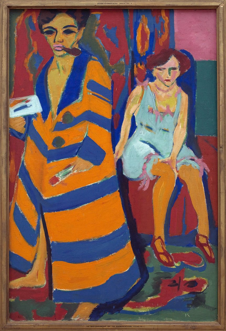 Autoportrét s modelkou. Obraz Ernsta Ludwiga Kirchnera (1880-1938), olej na plátně od Ernst Ludwig Kirchner