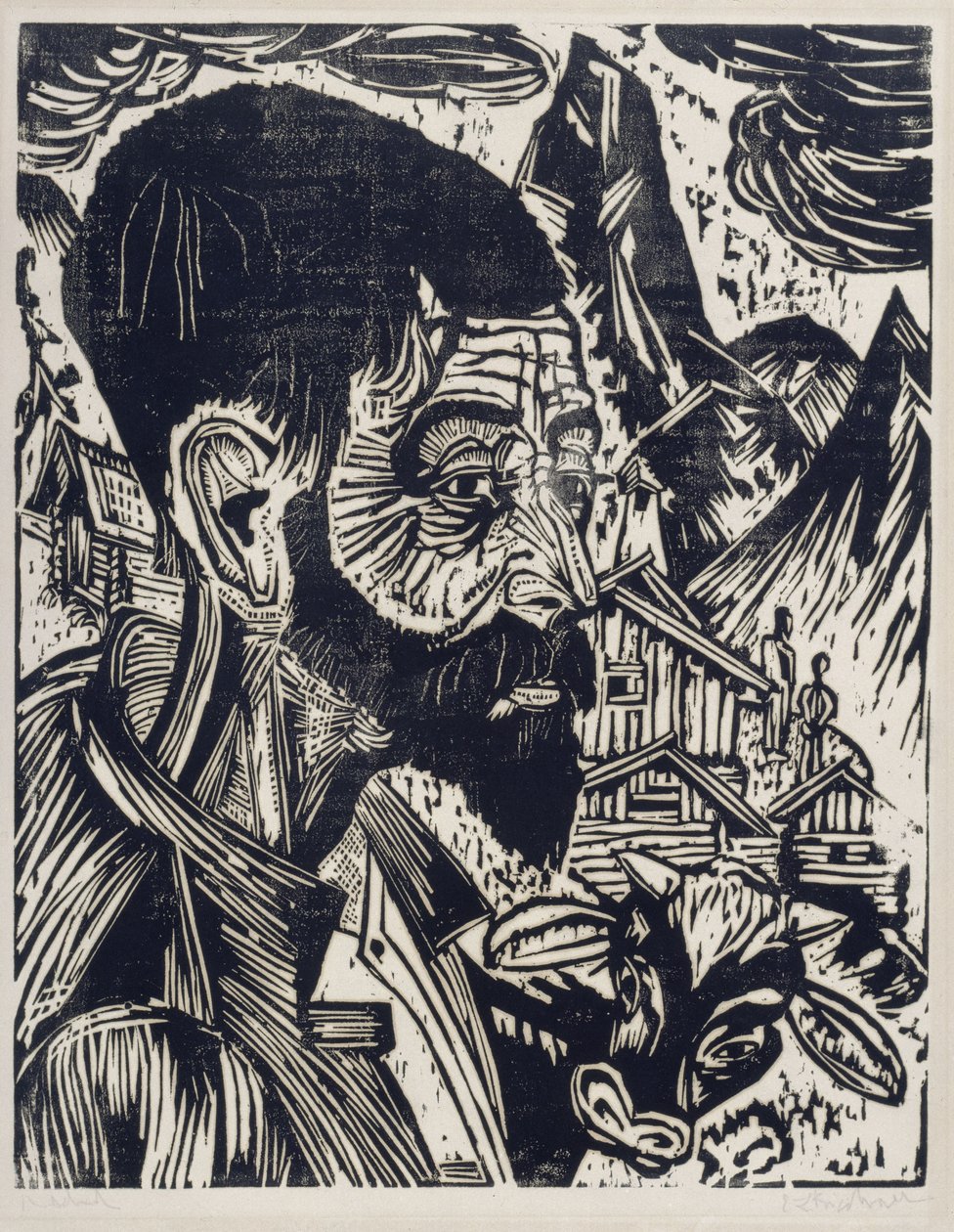 Hlava alpského pastevce (Martin Schmid) od Ernst Ludwig Kirchner