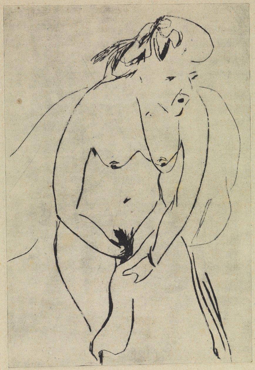 Koupající se osoba, která se utírá ručníkem a má na krku náhrdelník od Ernst Ludwig Kirchner