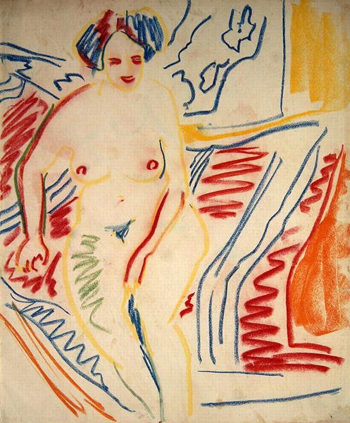 Sedící nahá s modrými vlasy od Ernst Ludwig Kirchner