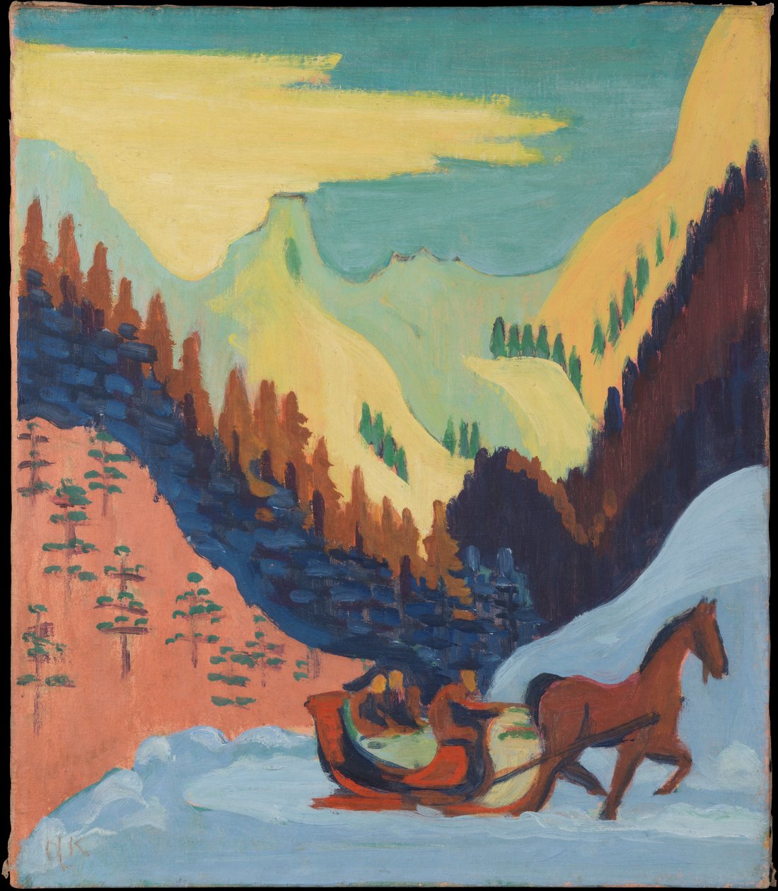 Jízda na saních ve sněhu od Ernst Ludwig Kirchner
