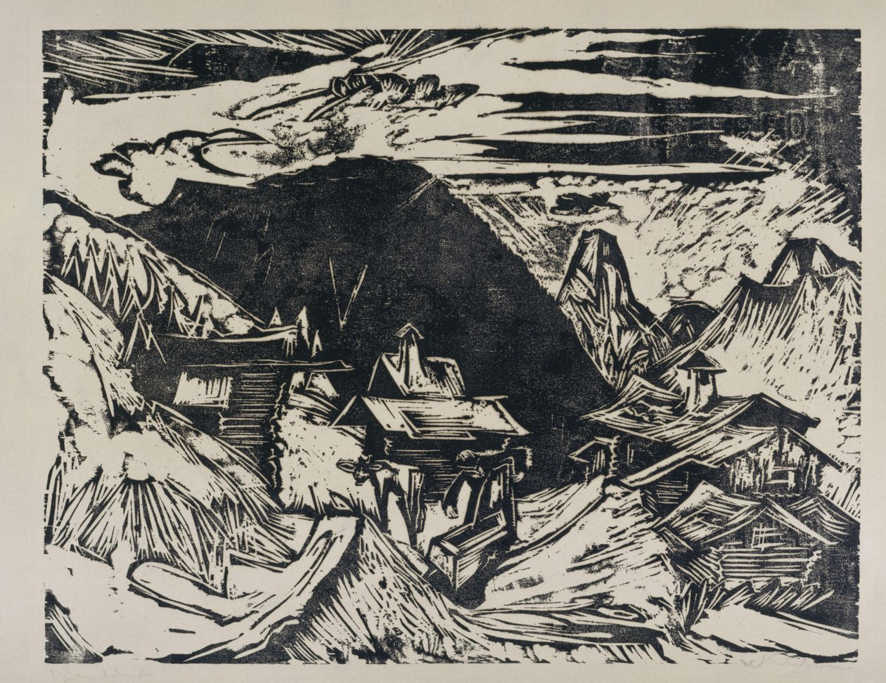 Stáj v Alpách od Ernst Ludwig Kirchner