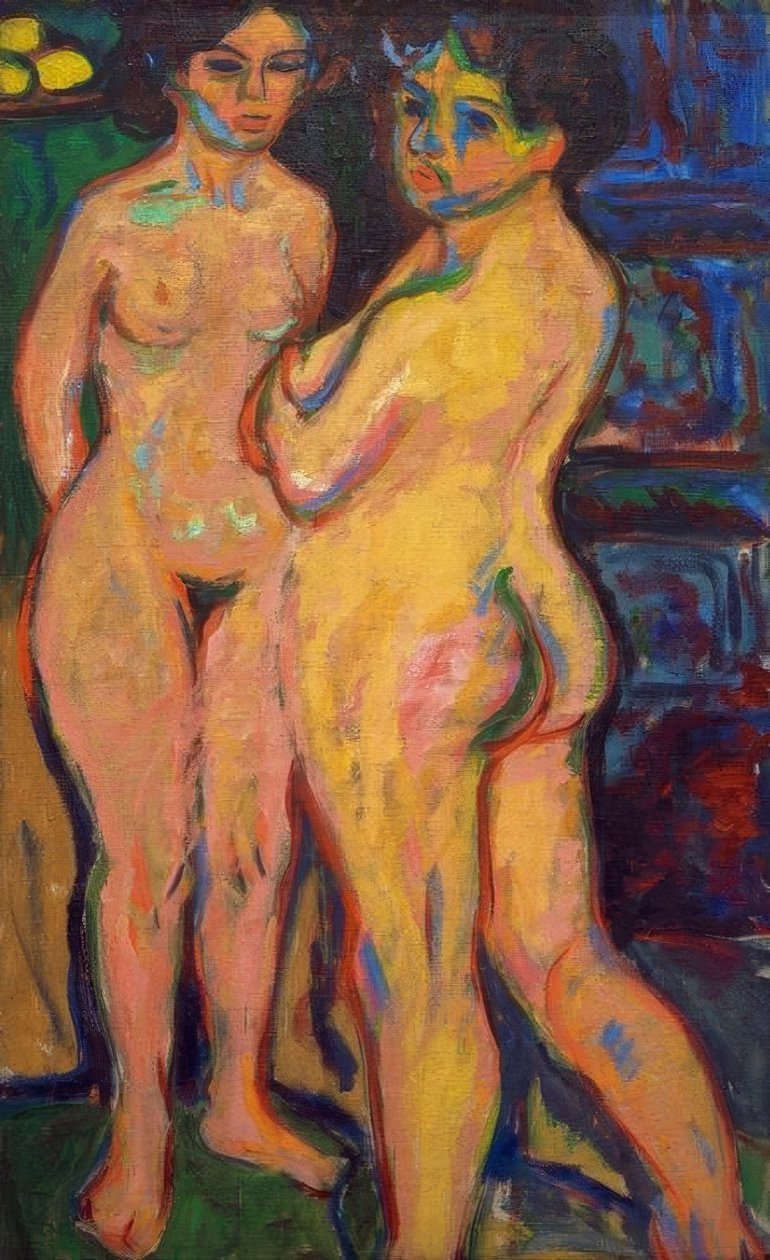 Stojící nahá dívka u kamen od Ernst Ludwig Kirchner