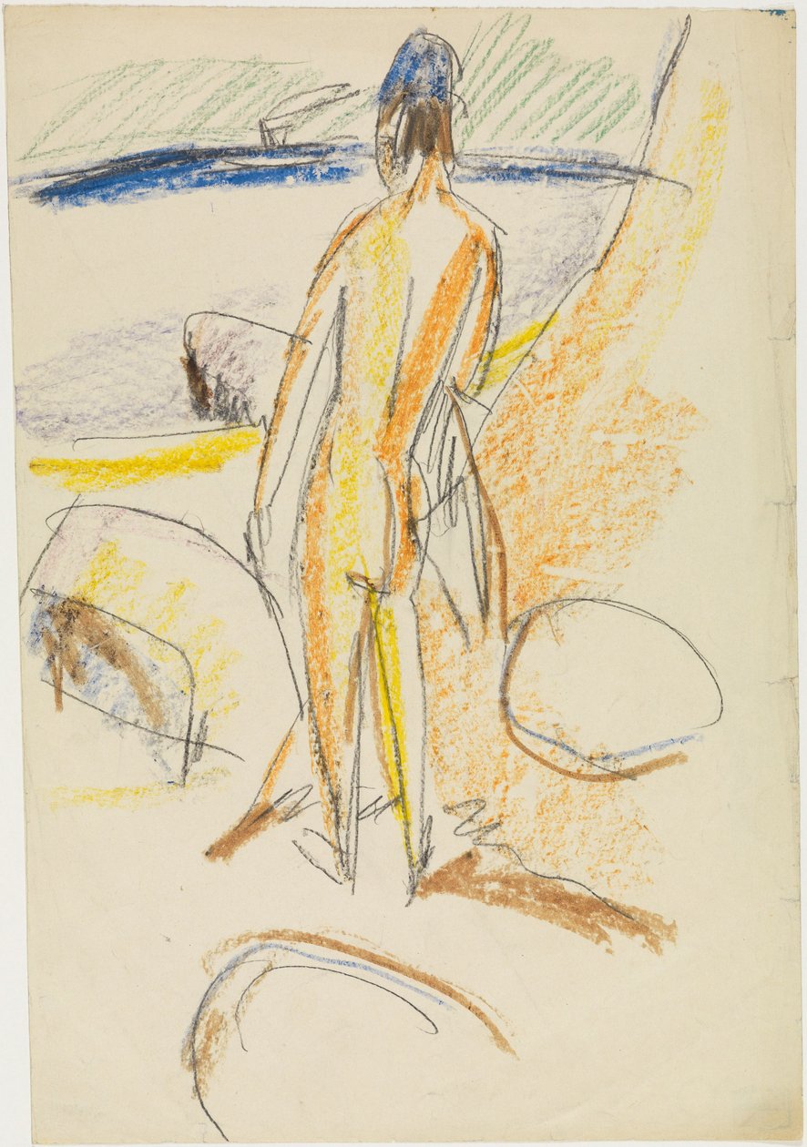 Stojící akt zezadu „U kamenů“ (Fehmarn) od Ernst Ludwig Kirchner