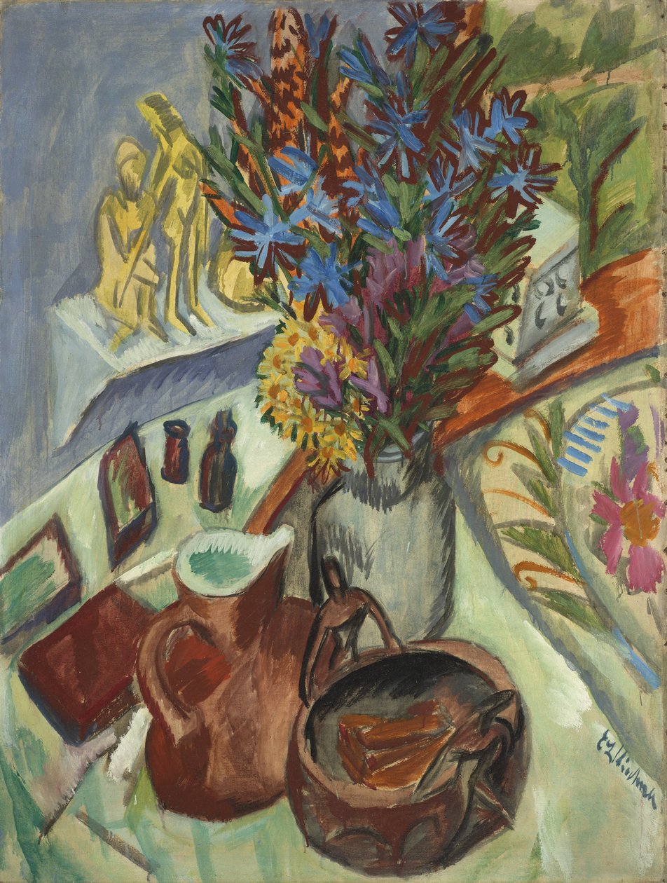 Zátiší se džbánem a africkou mísou od Ernst Ludwig Kirchner