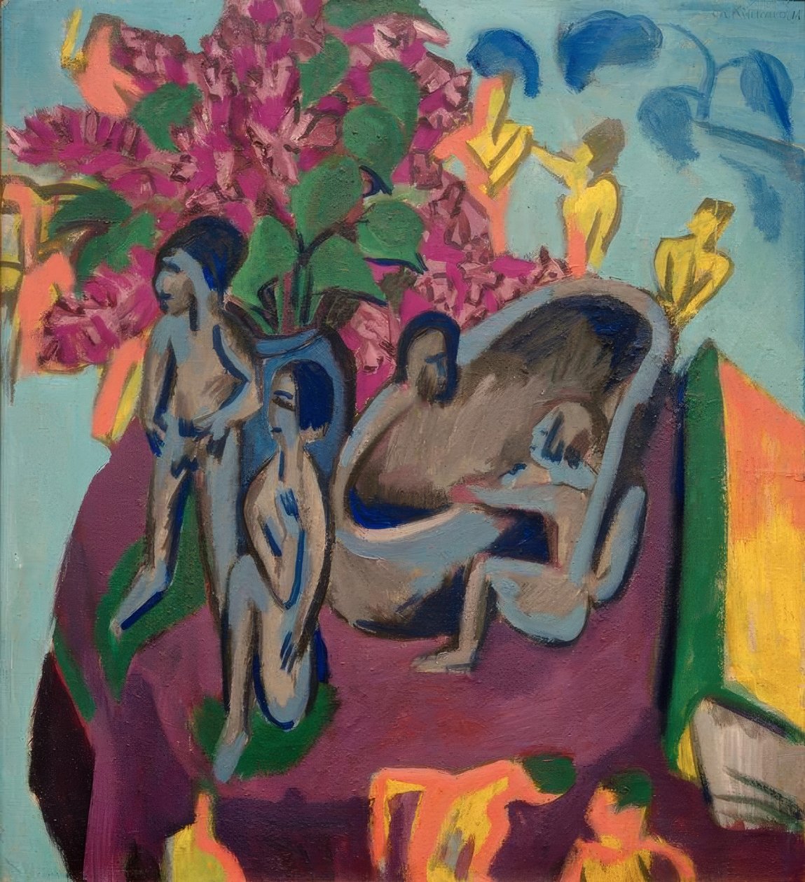Zátiší se sochami a květinami od Ernst Ludwig Kirchner