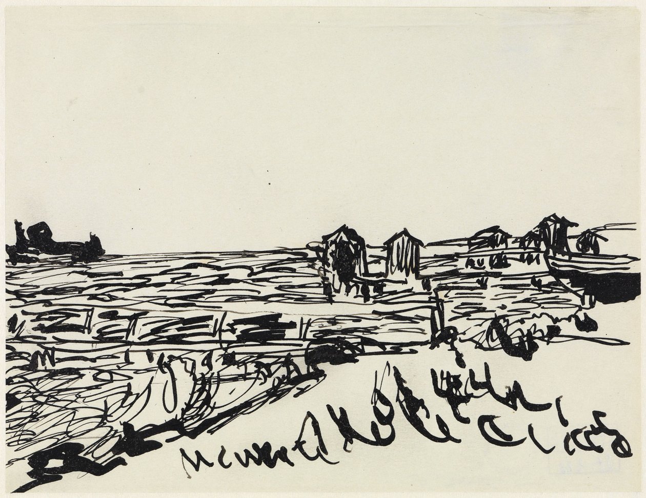Pláž s koupacími vozy od Ernst Ludwig Kirchner