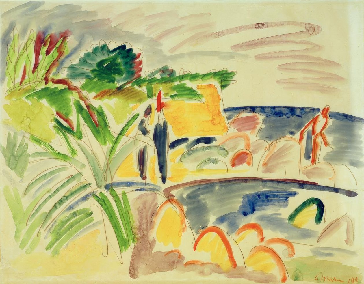 Plážová scéna na Fehmarnu od Ernst Ludwig Kirchner