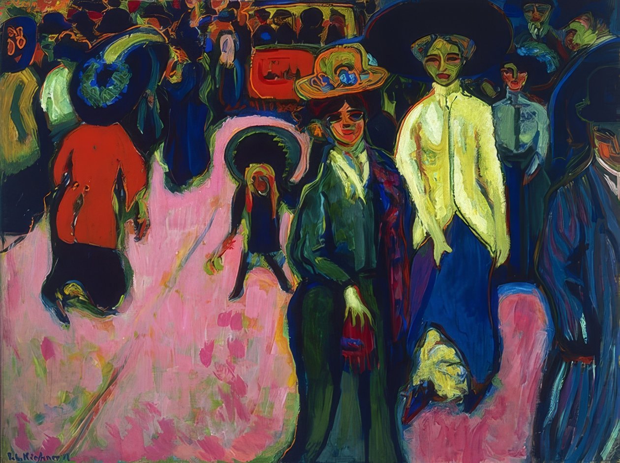 Ulice v Drážďanech. 1908 (revidováno v roce 1919, datování na obraze 1907) od Ernst Ludwig Kirchner