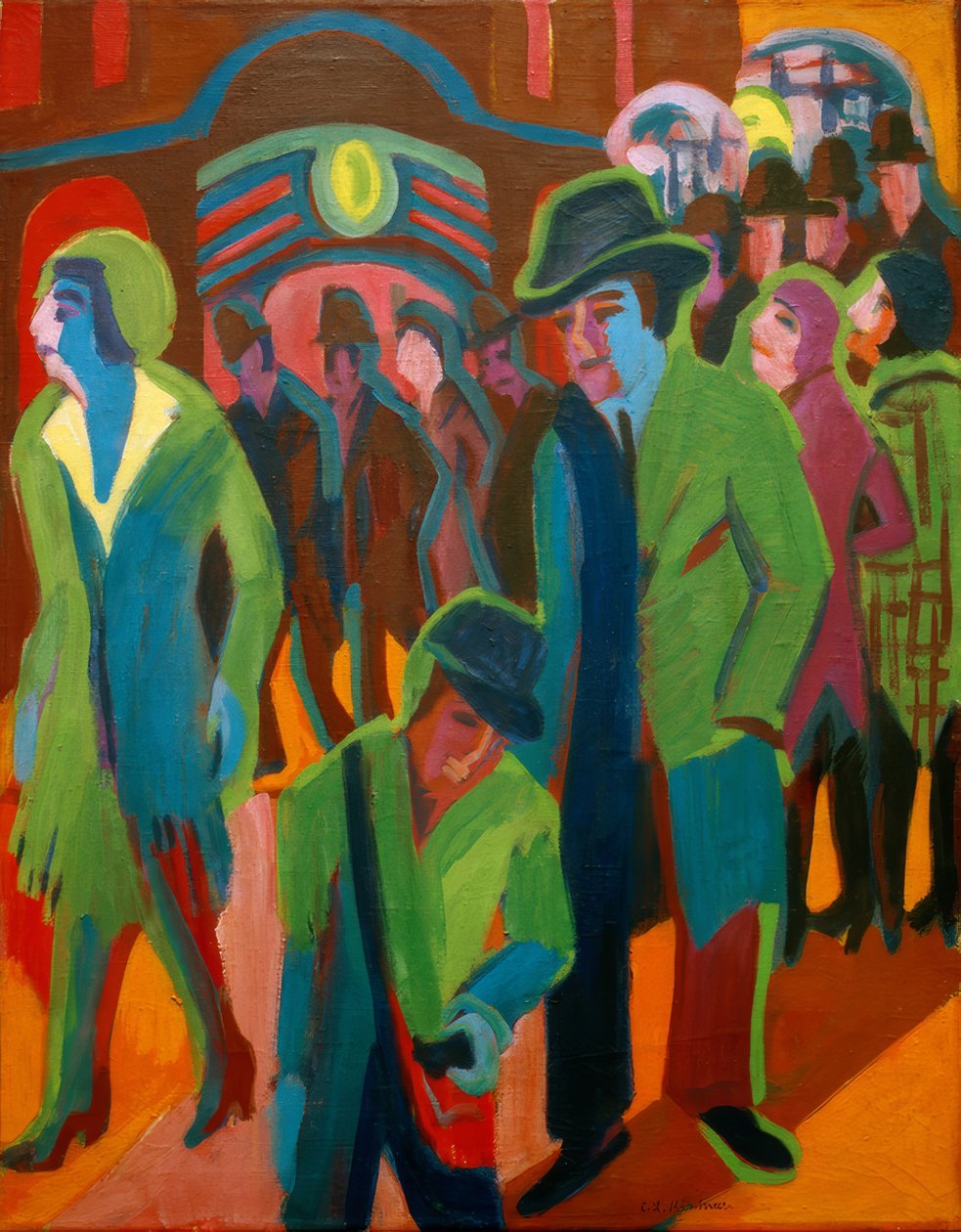Ulice s kolemjdoucími v nočním osvětlení od Ernst Ludwig Kirchner