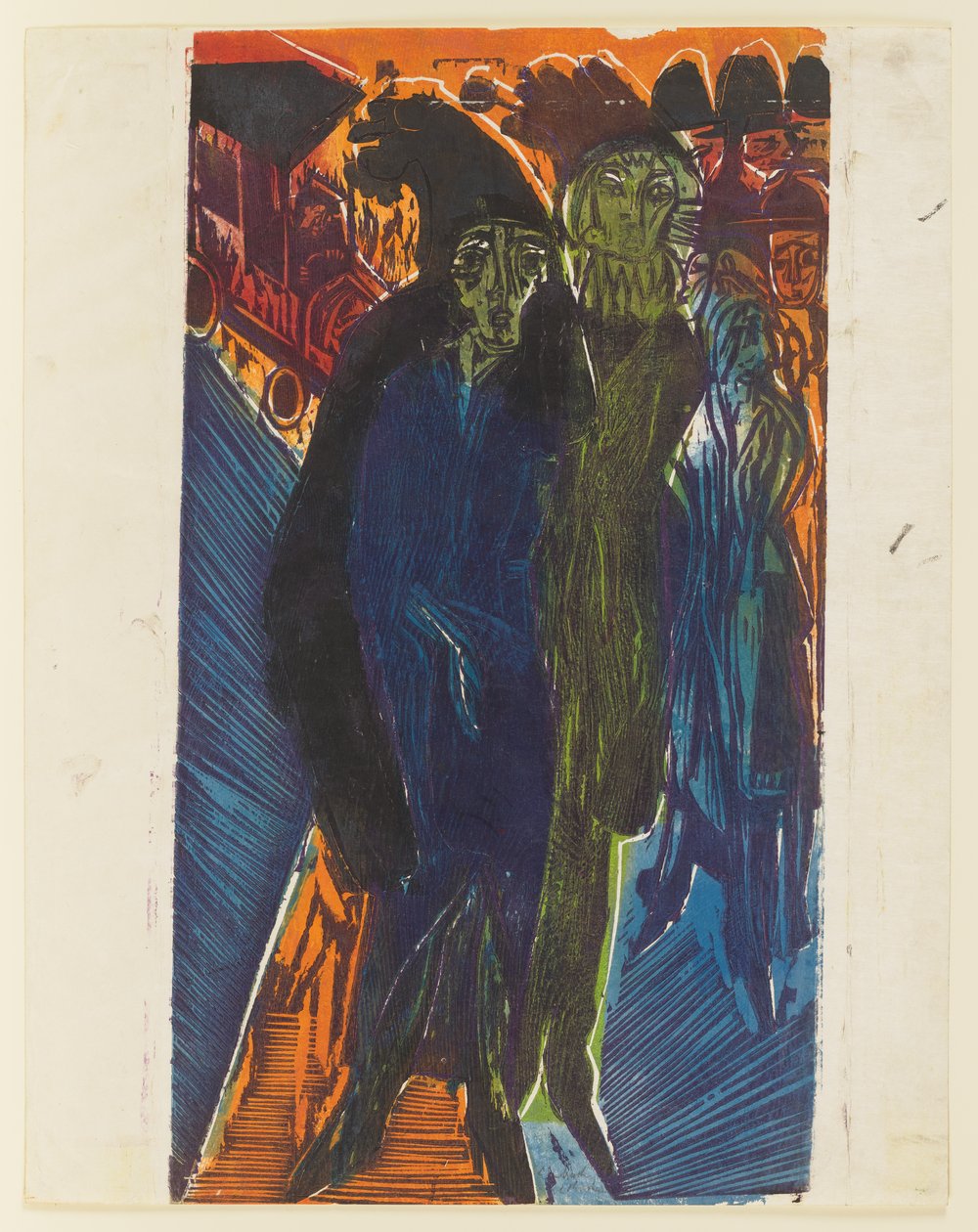 Pouliční scéna (podle obrazu „Pouliční scéna“ z roku 1914) od Ernst Ludwig Kirchner